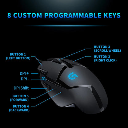 Logitech (G) G402 ratón gaming con cable para e-sports, ratón mecánico con programación de macros, CSGO, Eating Chicken, competitivo para ordenador