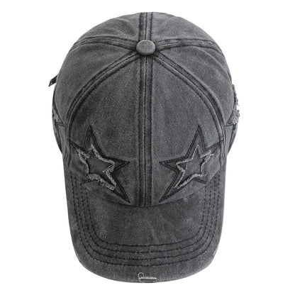 Damska czapka baseballowa z wyblakłą bawełną i motywem pięcioramiennej gwiazdy – modna czapka typu „dad hat” w stylu ulicznym