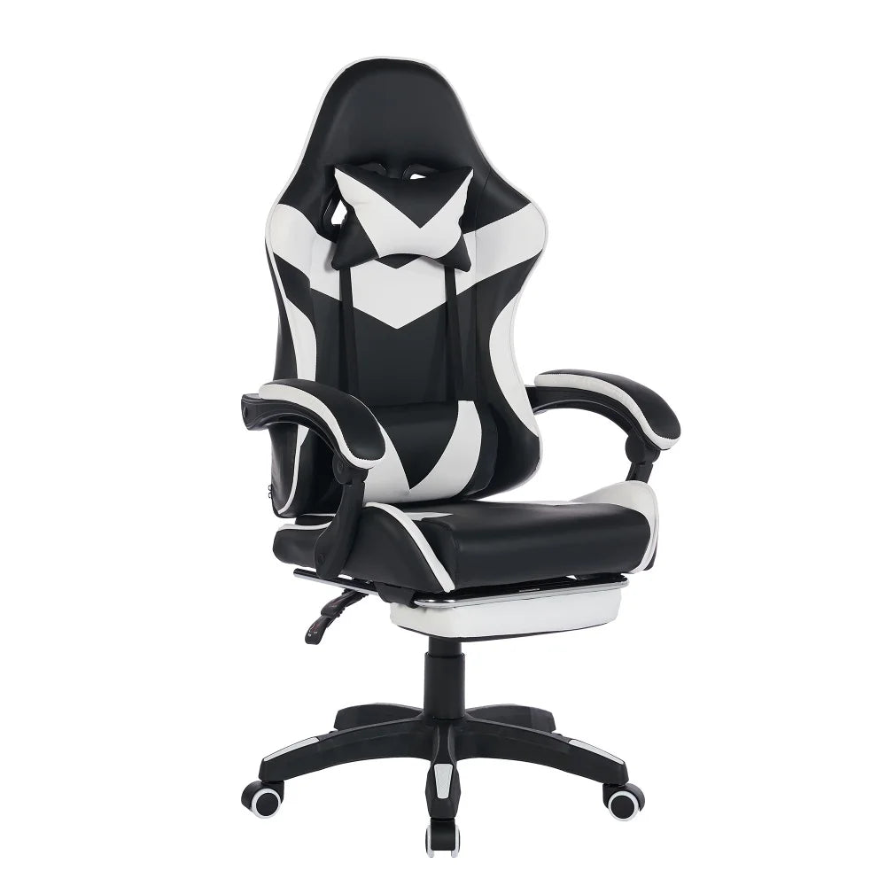 360 ° - Swivel Ergonomic Racing Design Gaming Chair Leather High Back Office Chair Height Adjustable Task Chair, Black&White