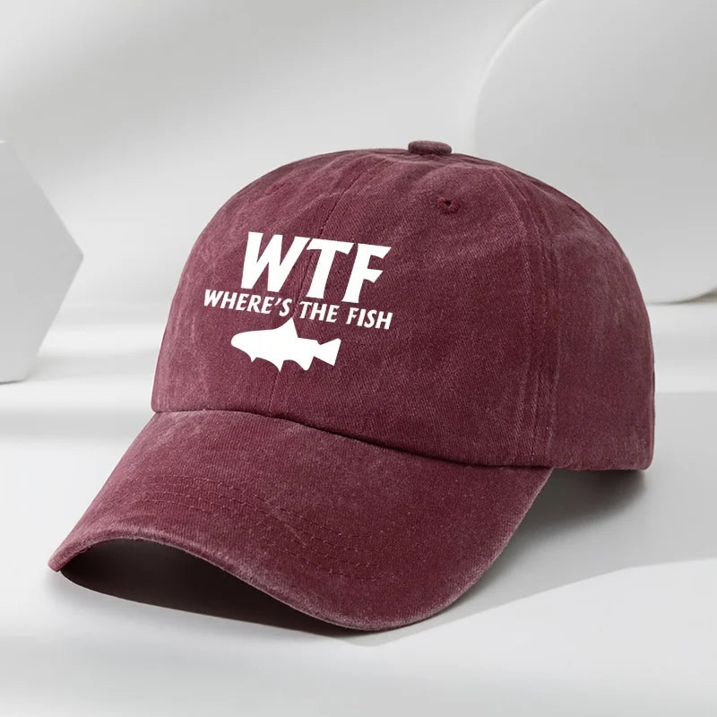 WTF-kalakuvioinen miesten ulkoilukäyttöön tarkoitettu pesetty baseball-lippalakki, retro-tyylinen duckbill-lippalakki, urheilu- ja vapaa-ajan baseball-lippalakki