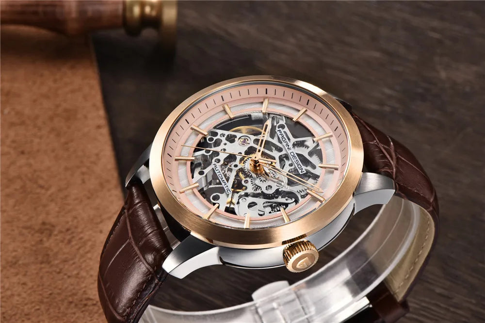 PAGANI DESIGN 2026 New Skeleton Men's Mechanical Watches Top Luxury Automatic Watch Men Blue Leather Waterproof Wrist watch Men