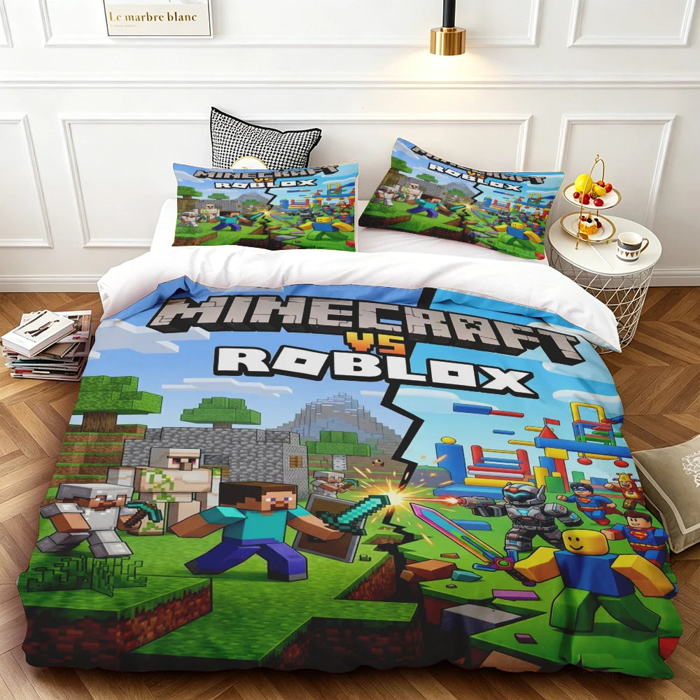 Cartoon Duvet Cover Set Minecraft Quilt Cover Bedding Set Soft and Comfortable for Bedroom Dormitory Best Gifts