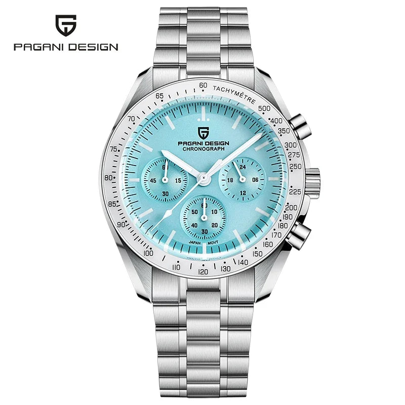 Pánske hodinky PAGANI DESIGN „New Moon“ – luxusné quartzové hodinky, chronograf, zafírové sklo s antireflexnou úpravou, keramický rámček, luminiscenčné ručičky