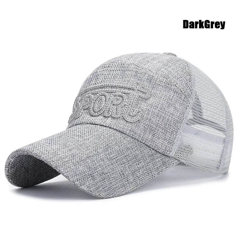 New Fashion Outdoor Sport Baseball Cap Casual Snapback Hats linen mesh fabric embroidery Suitable for spring  summer and autumn