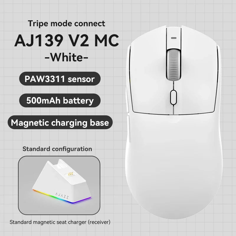 Ratón gaming inalámbrico AJAZZ AJ139 V2 MC/AJ139 PRO con sensor PAW3311/PAW3395, 12000DPI/26000DPI, 500mAh, Bluetooth, para PC