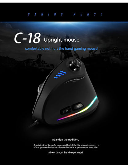 ZELOTES C-18 vertikali pelė, 11 mygtukų optinė pelė, RGB, programuojami vairasvirtės tipo valdikliai, lazerinė žaidimų pelė PC kompiuterių žaidėjams