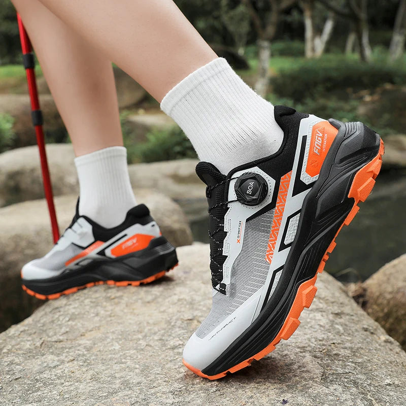 Sapatilhas de corrida para homem primavera e verão — calçado outdoor para caminhada, sapatilhas de trail resistentes ao desgaste com fecho BOA, respiráveis, estilo desportivo e casual