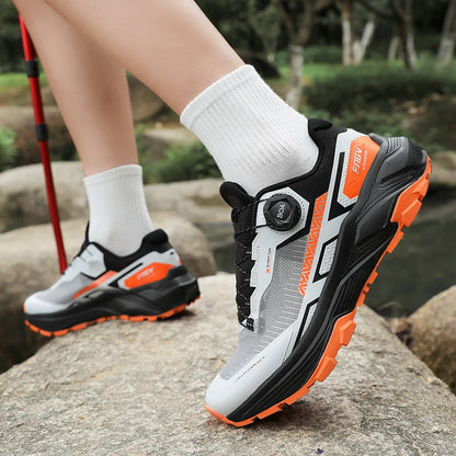 Sapatilhas de corrida para homem primavera e verão — calçado outdoor para caminhada, sapatilhas de trail resistentes ao desgaste com fecho BOA, respiráveis, estilo desportivo e casual