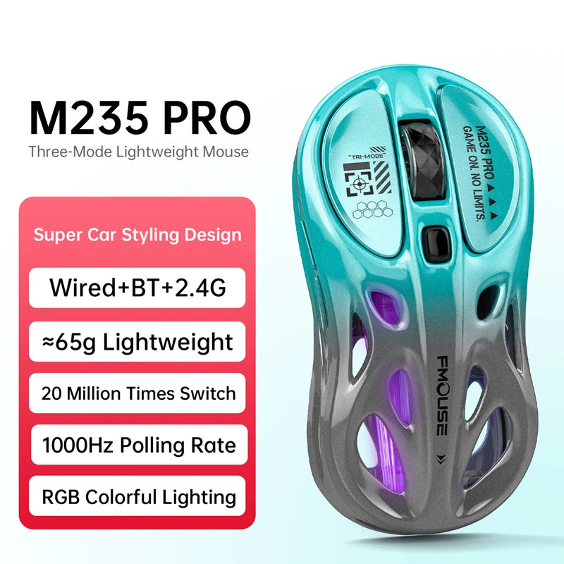 Bežični 2.4G trostruki RGB gaming miš, lagani perforirani dizajn s Chroma osvjetljenjem, žični Bluetooth e-sports miš kontroler