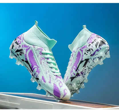 Unisex Teen Low Top Football Shoes Lightweight Elastic Sole Anti Slip Short Spikes Lawn Field Match Training Sneakers