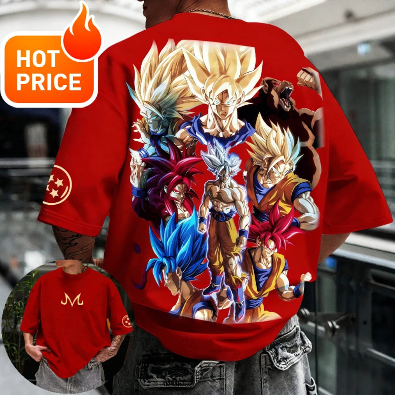 2026 Summer Dragon Ball  T-shirt 100% Cotton Goku All Forms Print Oversized Gym Streetwear Unisex Retro Tee for Adults Kids