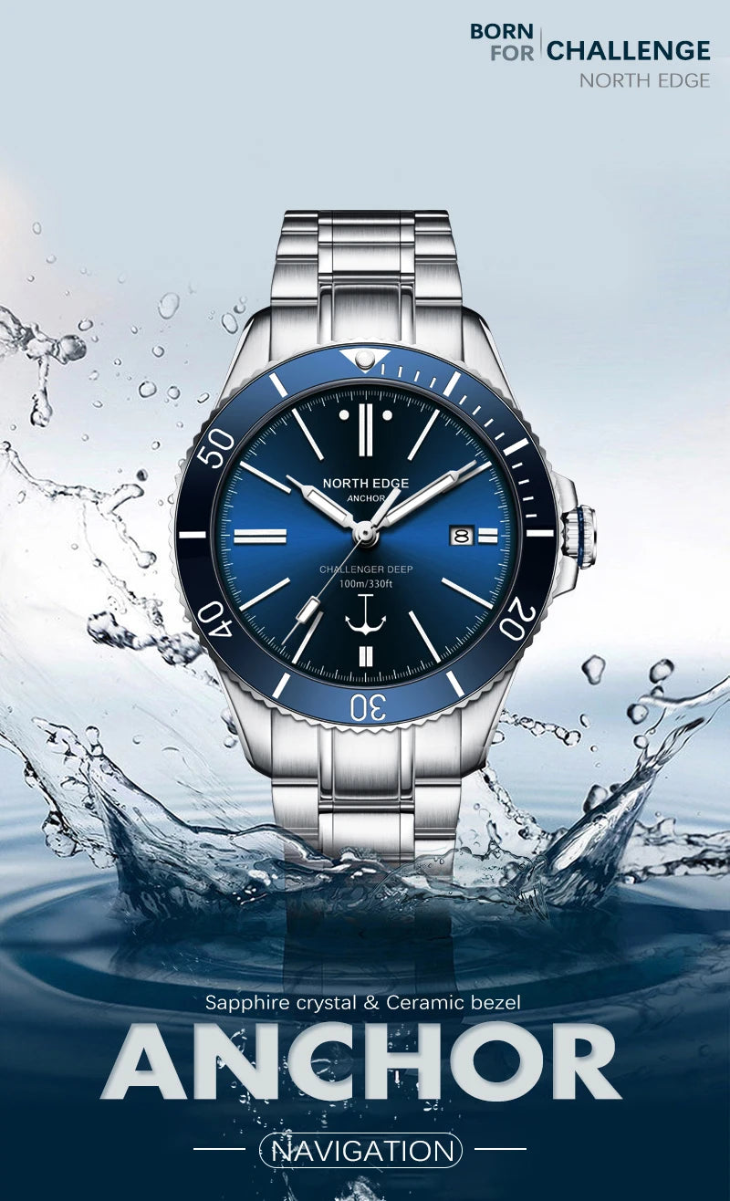 NORTH EDGE ANCHOR 42MM Men Mechanical Wristwatch Luxury Sapphire Glass MIYOTA 8215 Automatic Watches 10bar Waterproof Watch Men