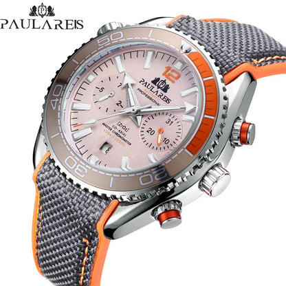 PAULAREIS P Relógio mecânico automático de luxo para homem com corda automática, bracelete em borracha, impermeável, luminoso, com data, relógio de moda masculino