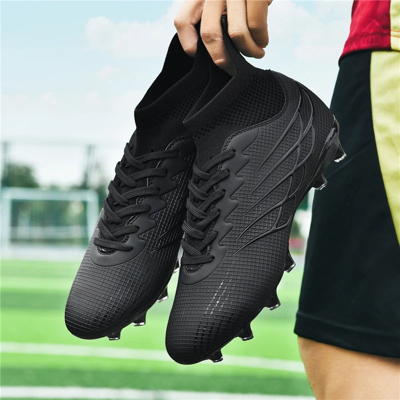 Botas de futebol Superfly FG para exterior, sapatilhas de futebol pretas com pitons, calçado desportivo profissional macio, respirável e confortável, tamanhos grandes