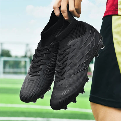 Botas de futebol Superfly FG para exterior, sapatilhas de futebol pretas com pitons, calçado desportivo profissional macio, respirável e confortável, tamanhos grandes