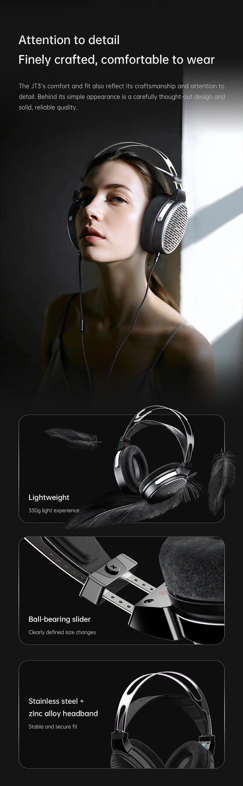 Auriculares circumaurales abiertos con cable FiiO JT3, driver dinámico de 50mm HiFi y cable desmontable