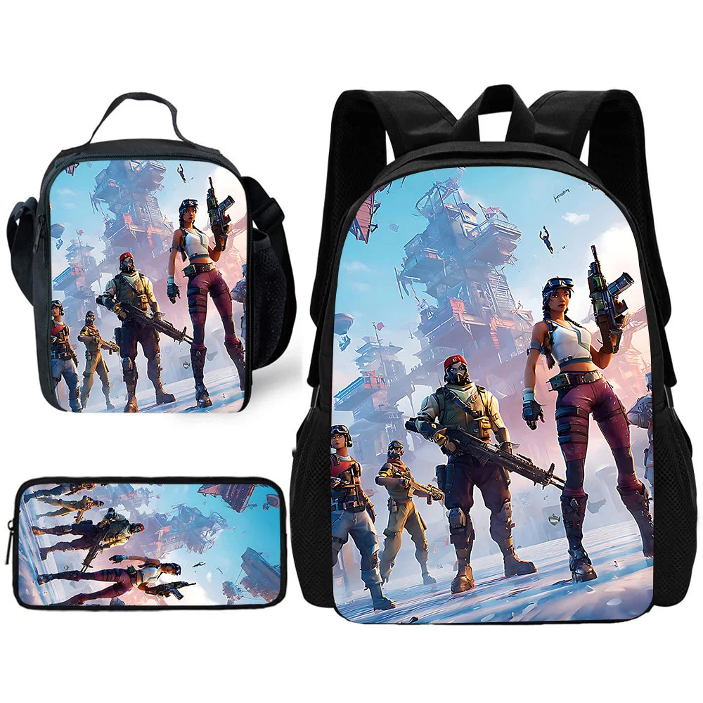 Hot Game Child School Backpack with Lunch Bags ,Design-F-FortniteS Pencil Bags ,School Bags for Boys Girls Best Gift