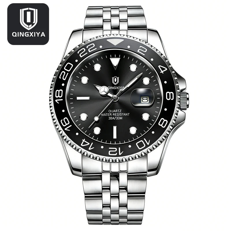 2026 New QINGXIYA Luxury Men Quartz Watches Stainless Steel Waterproof Luminous Date Watch Top Brand Men Wristwatch reloj hombre