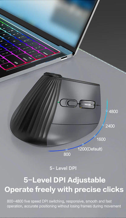 Jomaa RGB podświetlana bezprzewodowa pionowa mysz Speed Roller z pokrętłem regulacji funkcji, Bluetooth USB, ergonomiczna, ciche kliknięcie