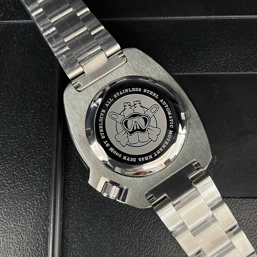 STEELDIVE New Arrival 44mm SD1974 Orange Dial Ceramic Bezel Super Luminous 200m NH35 Automatic Dive Watch with Milled Clasp