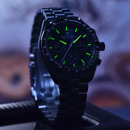 Pánske hodinky PAGANI DESIGN „New Moon“ – luxusné quartzové hodinky, chronograf, zafírové sklo s antireflexnou úpravou, keramický rámček, luminiscenčné ručičky