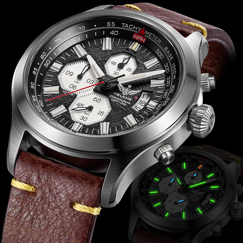 Zegarek kwarcowy męski YELANG V1029S 42mm, mechanizm Japan OS10, luminescencja T100, wodoodporność 100M, sportowy styl militarny, szafir