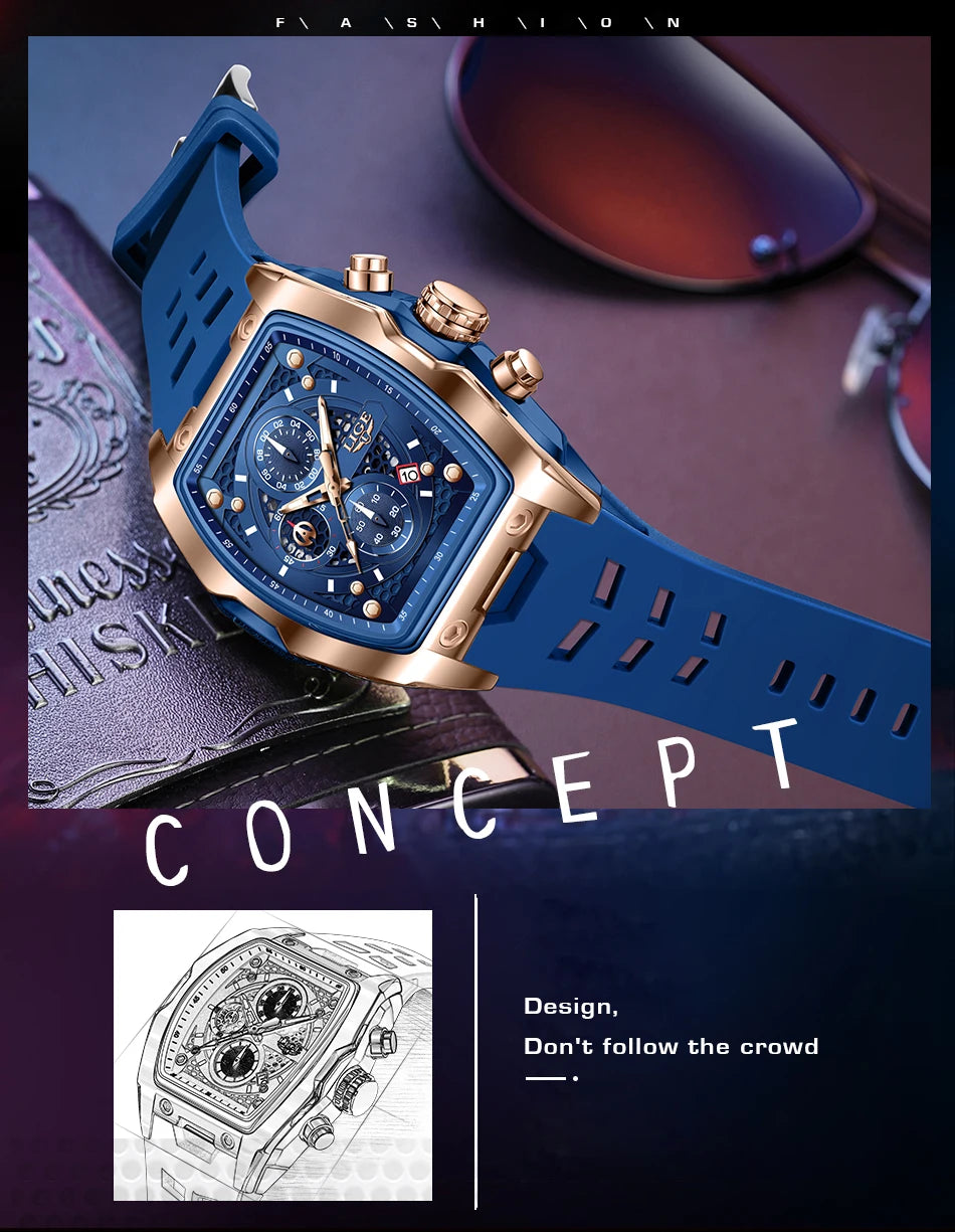 LIGE Outdoor Casual Quartz Man Watch Fashion Silicone Strap Waterproof Simple Sport Hollow Date Luminous Men's Watches Male Gift