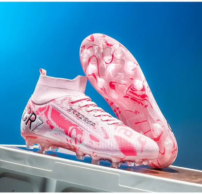 Unisex Teen Low Top Football Shoes Lightweight Elastic Sole Anti Slip Short Spikes Lawn Field Match Training Sneakers