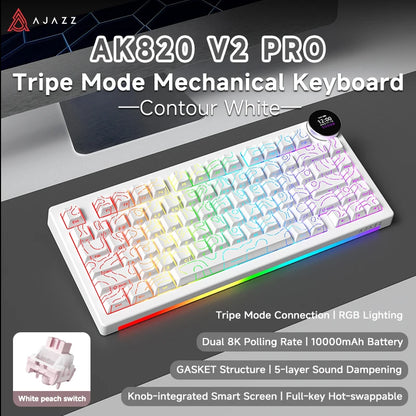 AJAZZ AK820 V2 / AK820 V2 Pro Gaming Mechanical Keyboard 75% ABS 82 Keys 10000mAh Wireless Tri-mode Gamer Keyboard for Laptop PC