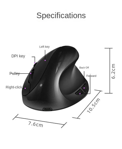 BTS-908 Najbolje prodajana polnilna navpična ergonomska brezžična miška z 2.4G USB sprejemnikom, nastavljivo ločljivostjo 1600 DPI in 6 gumbi