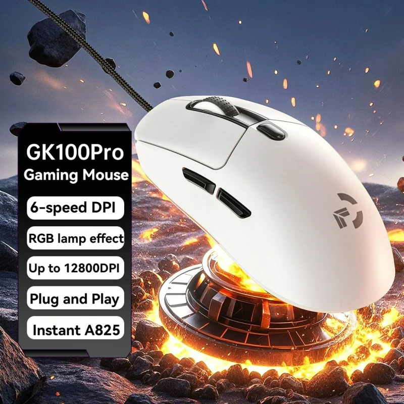 Langallinen pelihiiri, 6 DPI-tasoa, säädettävissä jopa 12800DPI:hin, Instant A825 -siru, RGB-makro-ohjelmointi, ergonominen muotoilu, universaali hiiri