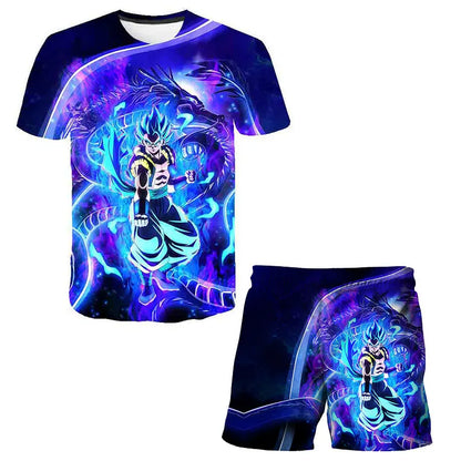 Japanisches Cartoon-Dragon-Ball-Z-T-Shirt, Kinder-Oberteil, T-Shirt- und Shorts-Zweiteiler für den Sommer, Jungen-T-Shirt + Shorts, Strandshorts