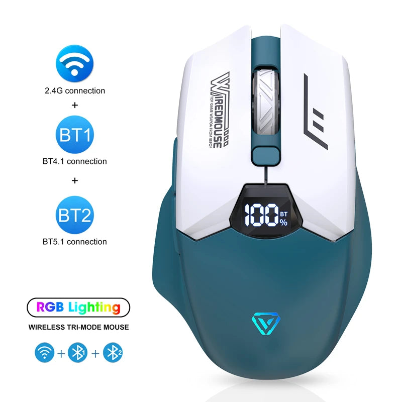 Rato Bluetooth Sem Fios de Modo Duplo com Ecrã Inteligente, Carregamento Silencioso, para Escritório, Gaming e Tablet, Portátil e Universal