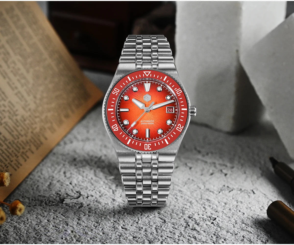 San Martin 40mm Enamel Spiral Dial Integrated Bracelet Men Diver Watch Miyota 9015 Automatic Mechanical Waterproof 200m SN0148