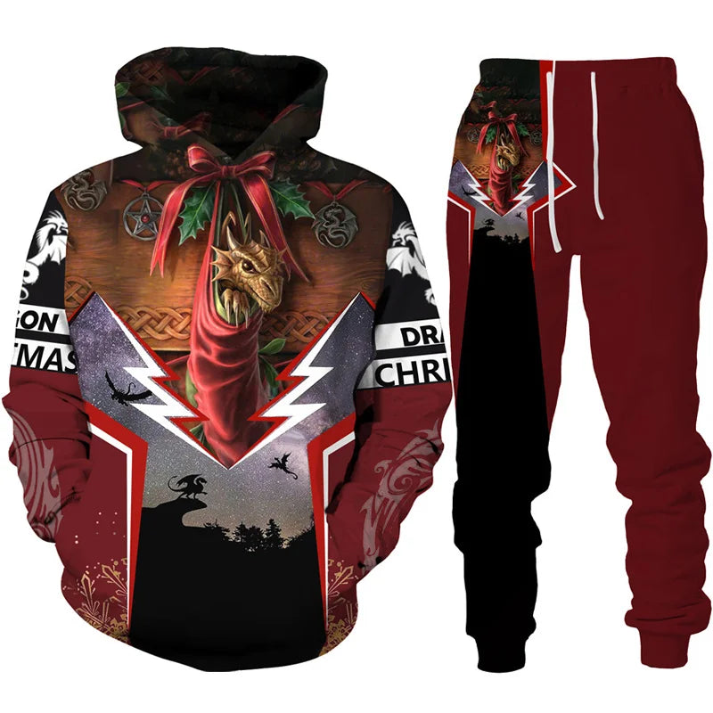 Retro Dragon Tattoo 3D Print Men Women Tracksuit Sets Casual Hoodie + Pants 2pcs Sets Oversized Sweatshirt Fashion Men Clothing