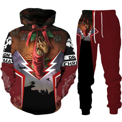 Retro Dragon Tattoo 3D Print Men Women Tracksuit Sets Casual Hoodie + Pants 2pcs Sets Oversized Sweatshirt Fashion Men Clothing