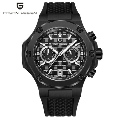 PAGANI DESIGN Men's Watches Luxury Rose Gold Sport Chronograph Japan VK64 Quartz Watch For Men Fluororubber Strap Wristwatch Men