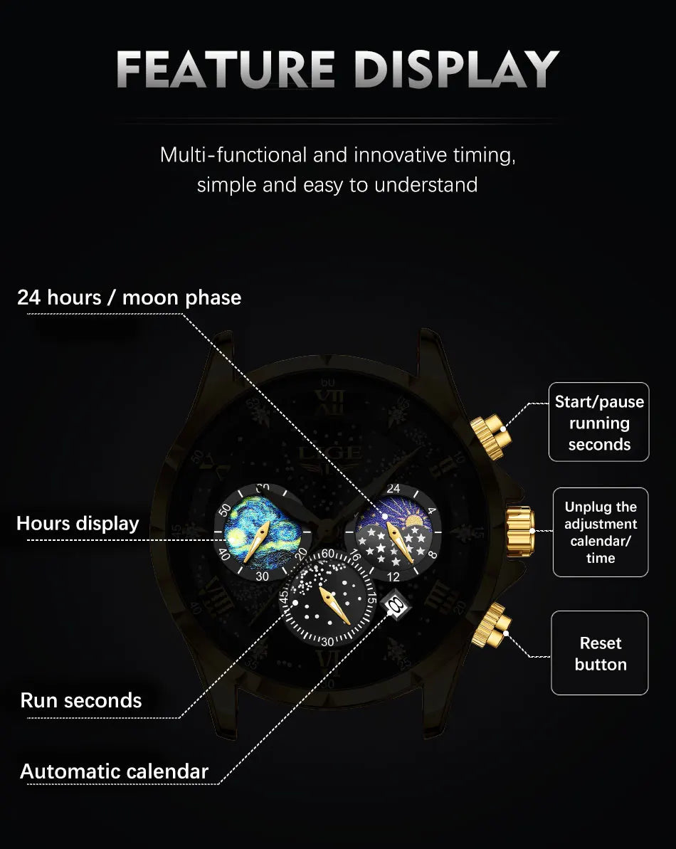 New LIGE Watches Mens Top Brand Luxury Casual Leather Quartz Men's Watch Business Clock Male Sports Waterproof Date Chronograph