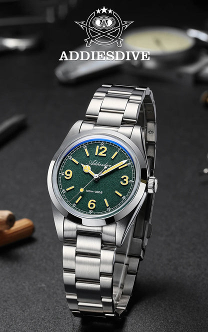 ADDIESDIVE 36mm Hot Sale Men's Watch AD2518 Bubble Mirror Glass 316L Stainless Steel Reloj Hombre 100m Waterproof Quartz Watches
