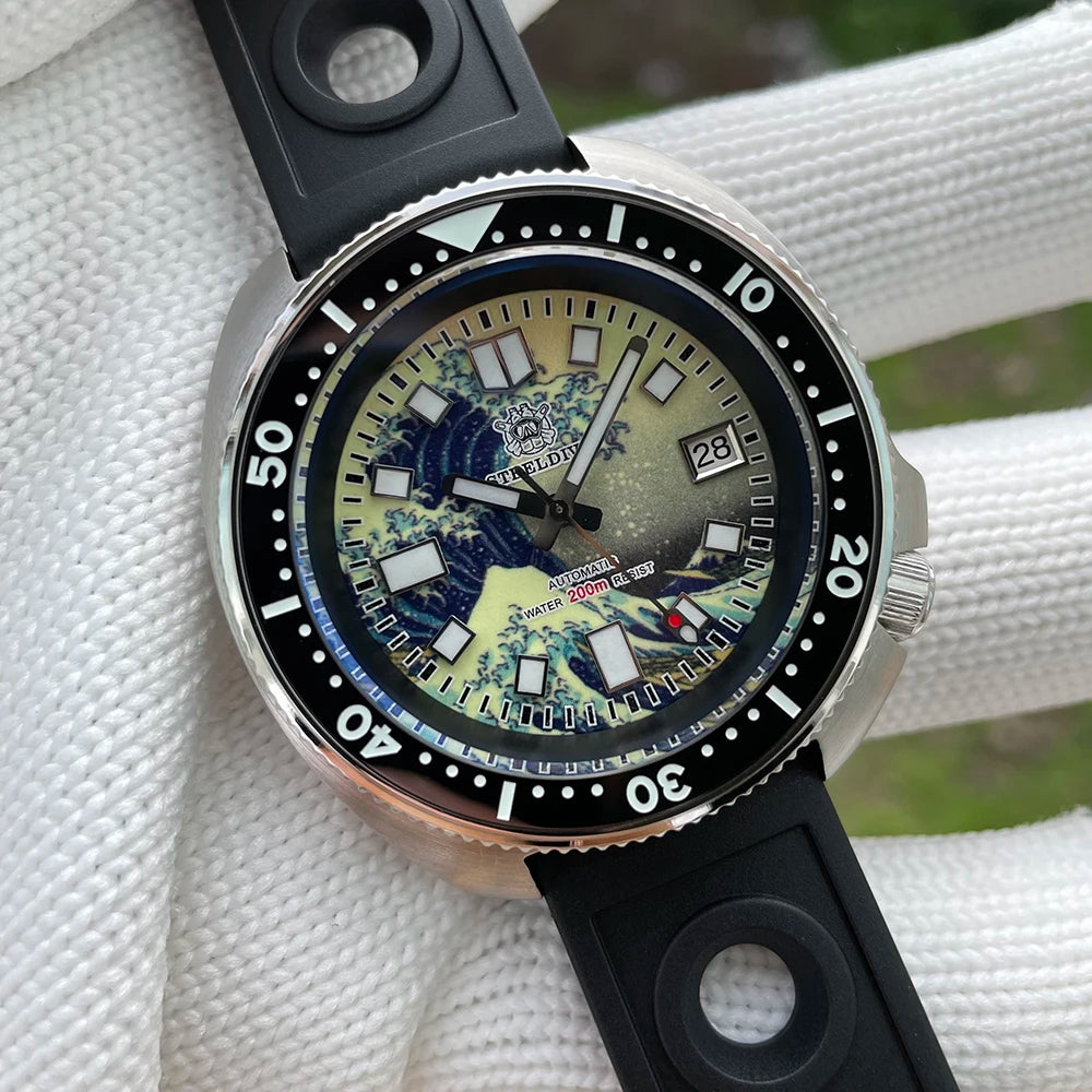 STEELDIVE SD1970J Kanagawa Turtle Full Luminous Dial Ceramic Bezel NH35 AutomaticSTEELDIVE Offical Store Mens Dive Watch