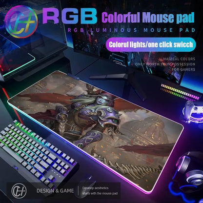 World of Warcraft Sylvanas Mouse Pad RGB Gaming Mouse Pad Desk Mat HD Gamer Large LED Light XXL MousePads PC Computer Carpet