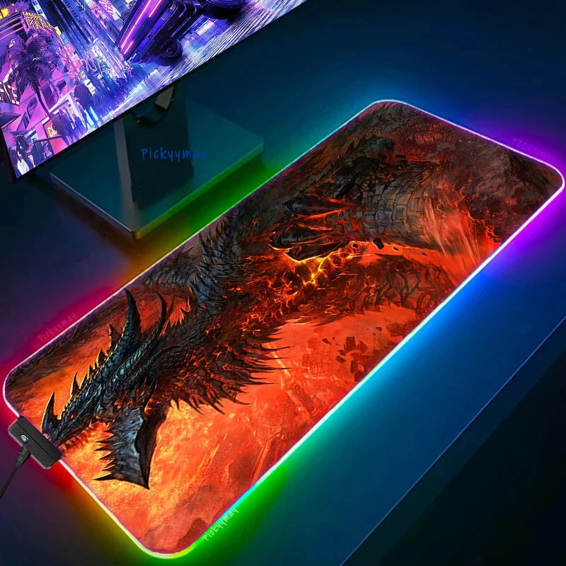 World Of Warcraft LED Backlight Gaming Mousepad Gamer Mousepads RGB Mouse Pad Non-Slip Rubber Deskmats Keyboard Desk Mat WOW