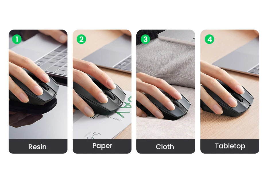 UGREEN belaidė pelė Bluetooth5.0, ergonomiška 4000DPI pelė su 6 tyliais mygtukais, skirta MacBook, planšetėms, nešiojamiesiems kompiuteriams, kompiuteriams ir PC, 2.4G pelė