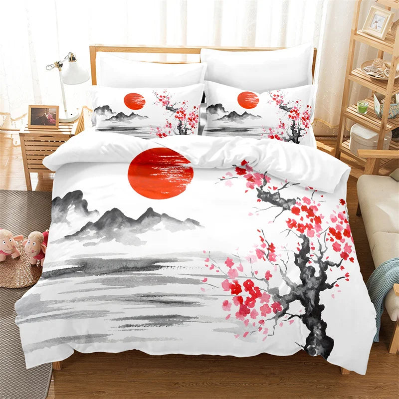 Bamboo Painting Duvet Cover Set Chinese Style Bedding Set Youth Linen Queen Size Bed Comforter Cover Set Fashion Bedding Set