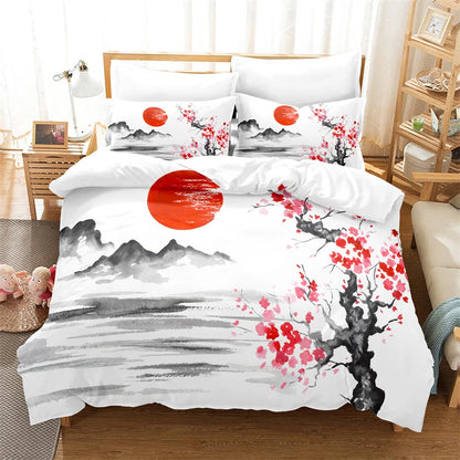 Bamboo Painting Duvet Cover Set Chinese Style Bedding Set Youth Linen Queen Size Bed Comforter Cover Set Fashion Bedding Set