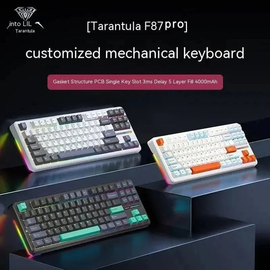 AULA F87 Pro Mechanical Keyboard 2.4g/Usb/Bluetooth Tri Mode Wireless 87 Key RGB PBT Gasket 5 Layer Silencing Full Key No Impact