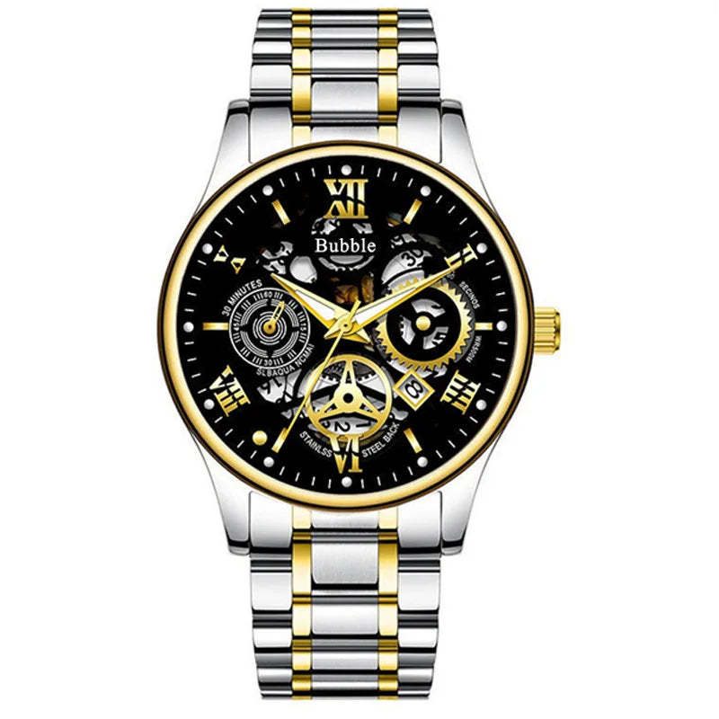 Montre pour homme UTHAI – Modèle tendance, haut de gamme, style « luxe accessible » et polyvalent; montre à quartz étanche, dotée d'un cadran ajouré avec chiffres romains.