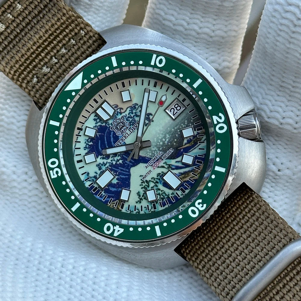 STEELDIVE SD1970J Kanagawa Turtle Full Luminous Dial Ceramic Bezel NH35 AutomaticSTEELDIVE Offical Store Mens Dive Watch