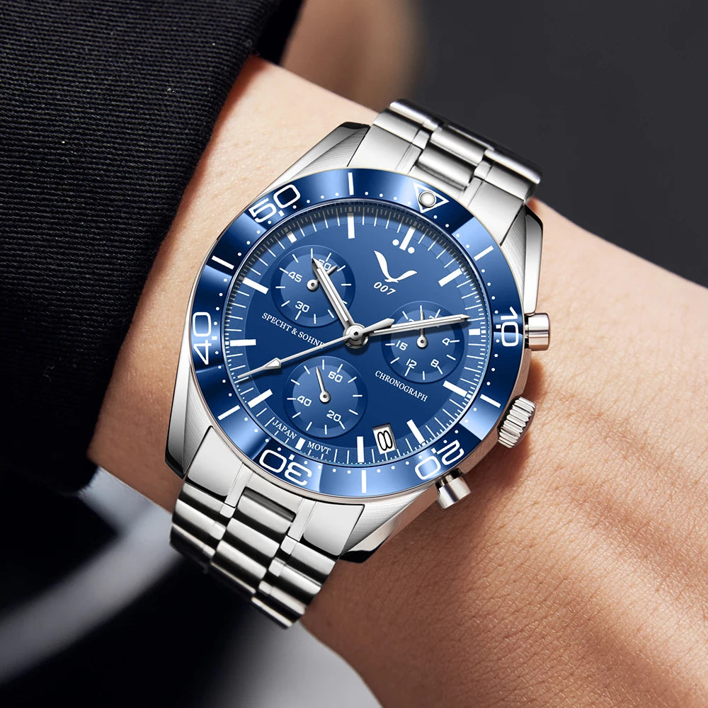 New 007 Specht&Sohne Sports Watches for Men Top Brand Luxury Steel Wrist Watch Fashion Japan VK68 Chronograph