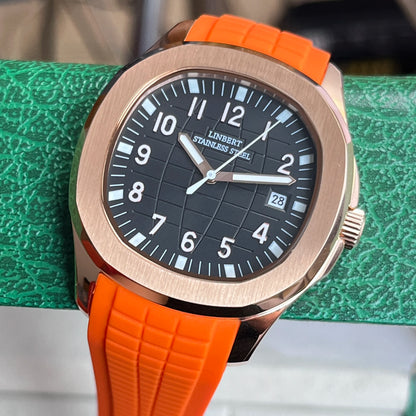LINBERT2025 Rose Gold Fully Automatic Mechanical Men's Watch Genuine Luxury Brand Luminous Steel Waterproof Silicone Strap Watch